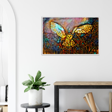 Load image into Gallery viewer, a crack must have opened to let the barn owl in - print + frame