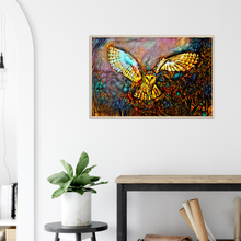 Load image into Gallery viewer, a crack must have opened to let the barn owl in - print + frame